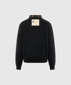 Black men's streetwear sweatshirt with plaid collar and graphic patch on the upper back