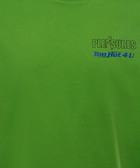 Lime green men's streetwear t-shirt with 'PLEASURES Too Hot 4 U' chest graphic