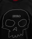 Black mesh streetwear shirt with large skull graphic and ZERO text on chest