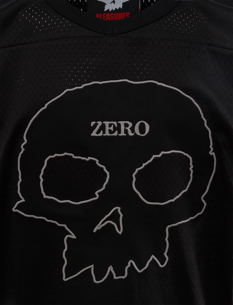 Black mesh streetwear shirt with large skull graphic and ZERO text on chest