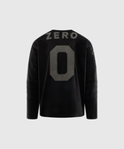 Black long sleeve mesh jersey with ZERO and number 0 graphic on the back, streetwear style