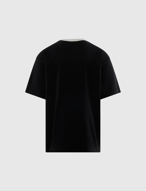 Back view of plain black short sleeve men's streetwear t-shirt on white background