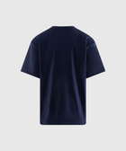 back view of plain navy blue men's short sleeve streetwear t-shirt on white background