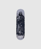 Grey skateboard deck featuring grim reaper graphic and BABYLON logo on white background.