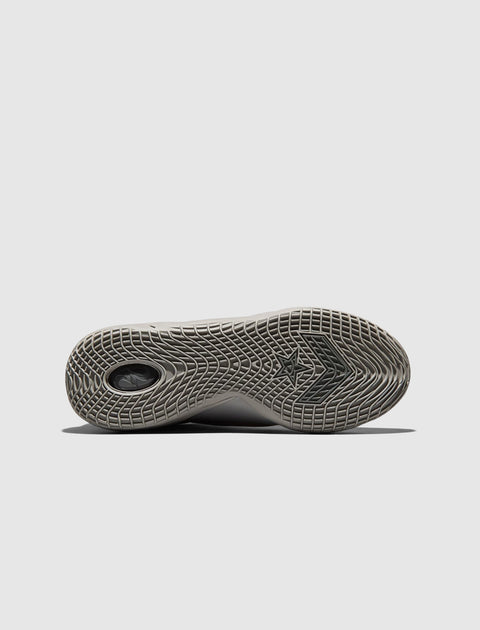 Close-up of a sneaker outsole with textured grey grip and star logo, streetwear footwear