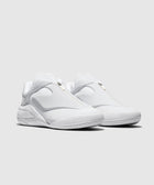 All-white slip-on men's sneakers with zipper closure, modern athletic design