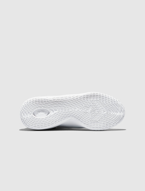 White sneaker outsole with star traction pattern on light gray background