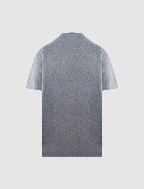 Back view of a plain grey short sleeve men's streetwear t-shirt on white background