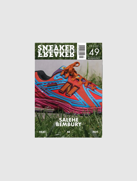Colorful New Balance Salehe Bembury sneaker on Sneaker Freaker magazine cover, Issue 49