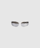Clear frame sunglasses with dark lenses on plain background