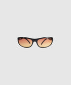 Black frame sunglasses with orange gradient lenses on white background