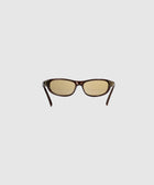 Brown rectangular sunglasses with tinted lenses on a plain white background
