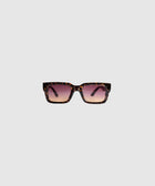 Tortoiseshell square sunglasses with gradient brown lenses on a plain background