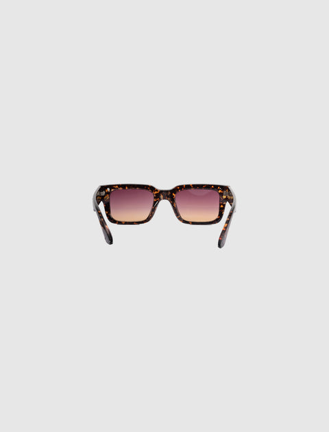 Tortoiseshell square sunglasses with gradient brown lenses on white background