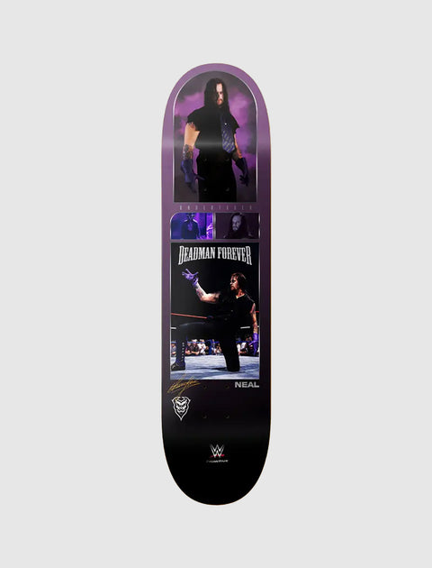 Wrestling-themed skateboard deck featuring gothic wrestler graphics and 'Deadman Forever' text.
