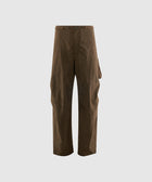 Brown men's streetwear pants with straight leg and braided belt detail on waist