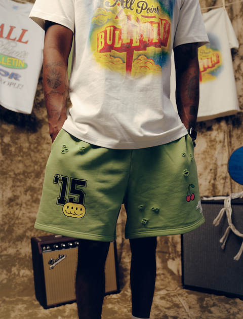 GREEN PATCH POCKET SWEATSHORTS