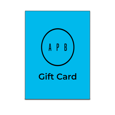 Blue gift card with black circle logo and text Gift Card, modern minimalist design